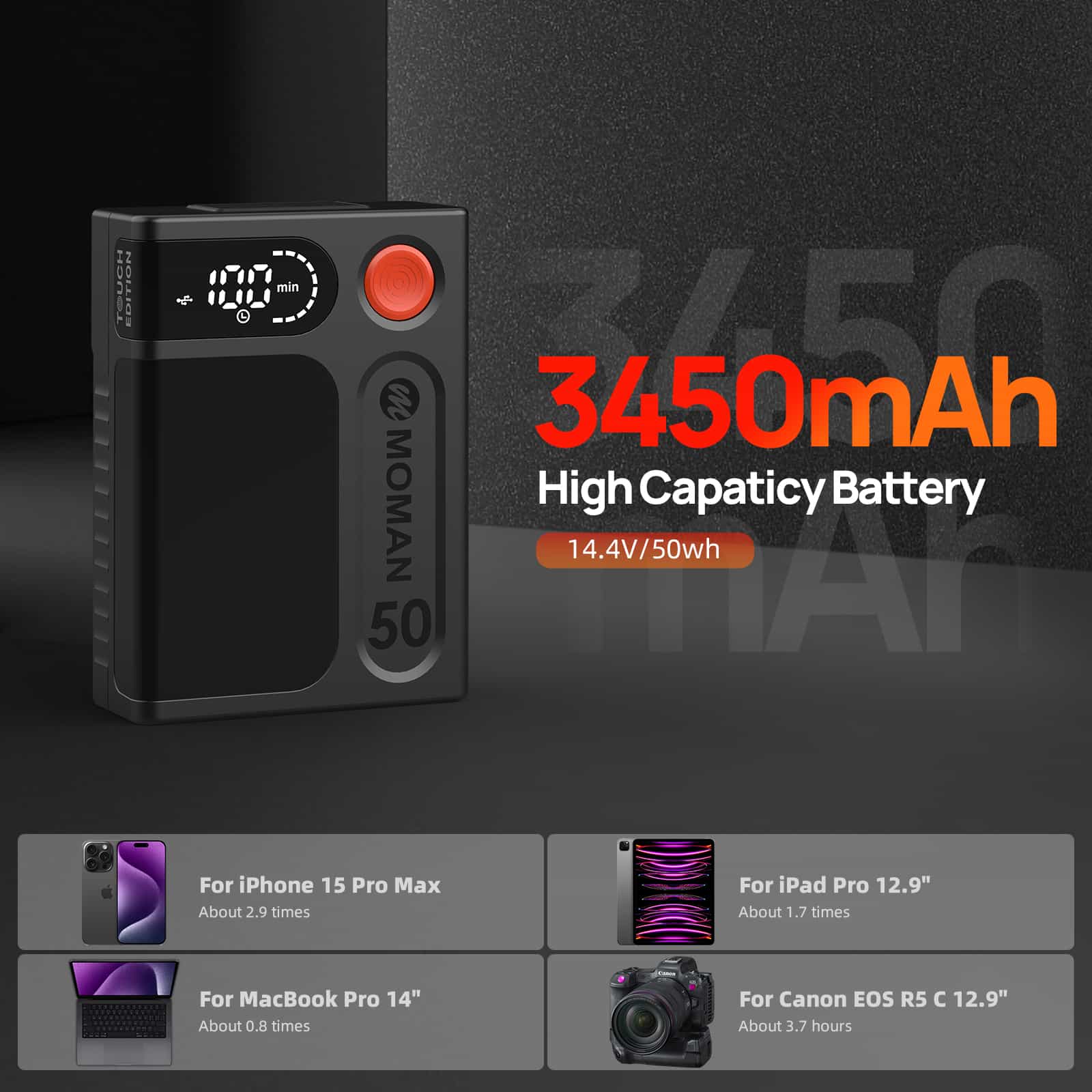 Moman Power 50 Touch 50Wh V Mount Battery with LED Display, D-Tap, USB-A, USB-C, and DC Ports - Image 5