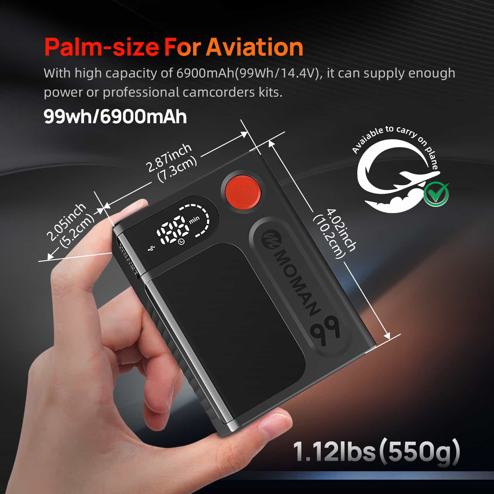Moman Power 99 Touch 99Wh V-mount Camera Battery with LED Display, D-Tap, DC, USB-A, and USB-C Ports - Image 3