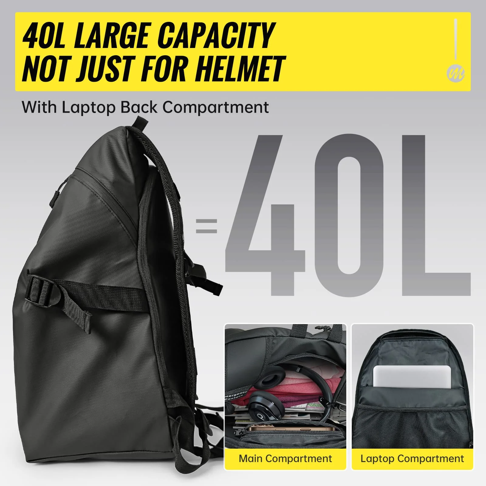 Moman B2R Best Backpack for Motorcycle Helmet, 40L Capacity, Waterproof, Safe, and Comfortable for Motorcycling, Sports, Travel, and Outdoor Use - Image 2