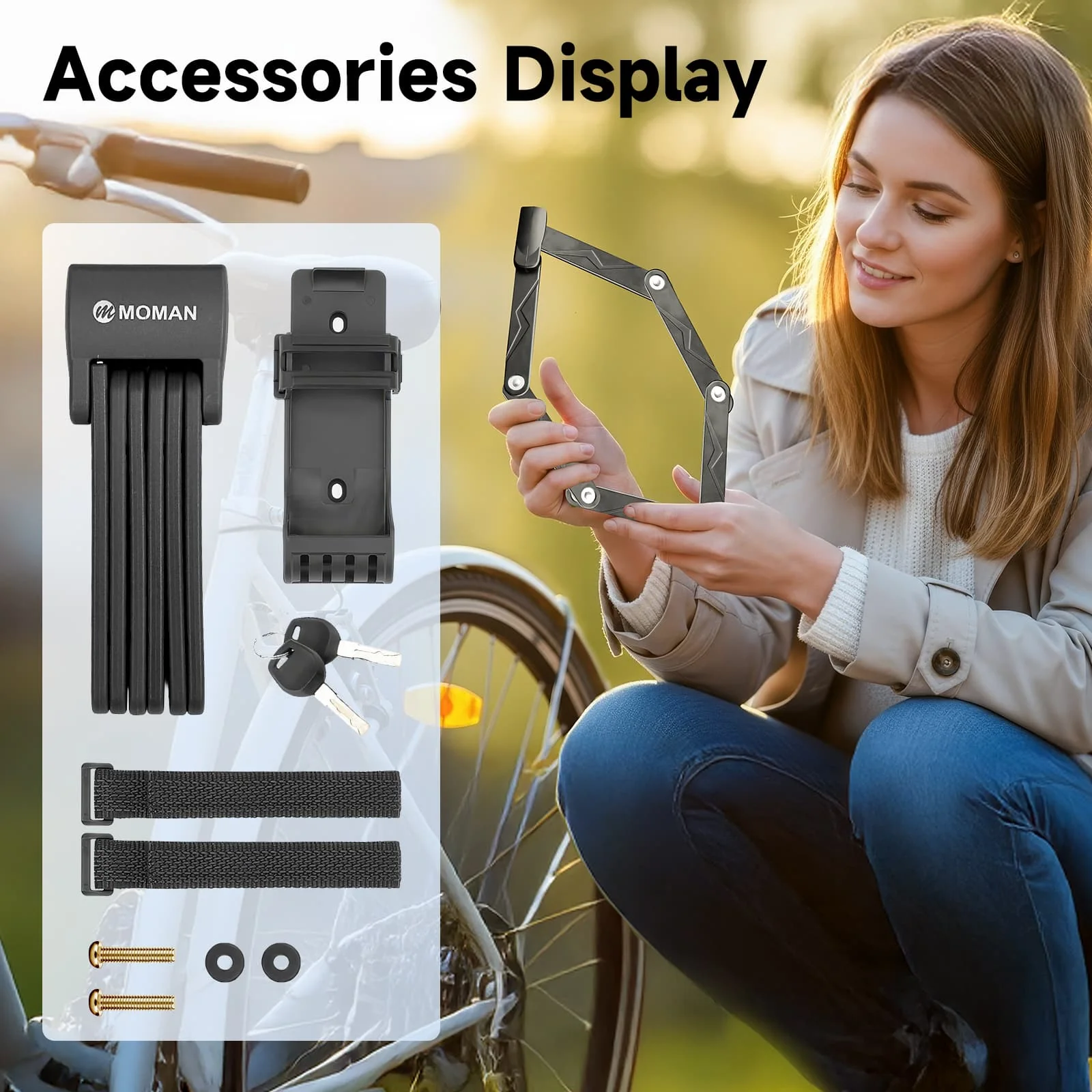 Moman TLK Best Chain Lock for Motorcycle, Foldable, Anti-Theft, Hardened Steel for Bikes, Scooters, and More