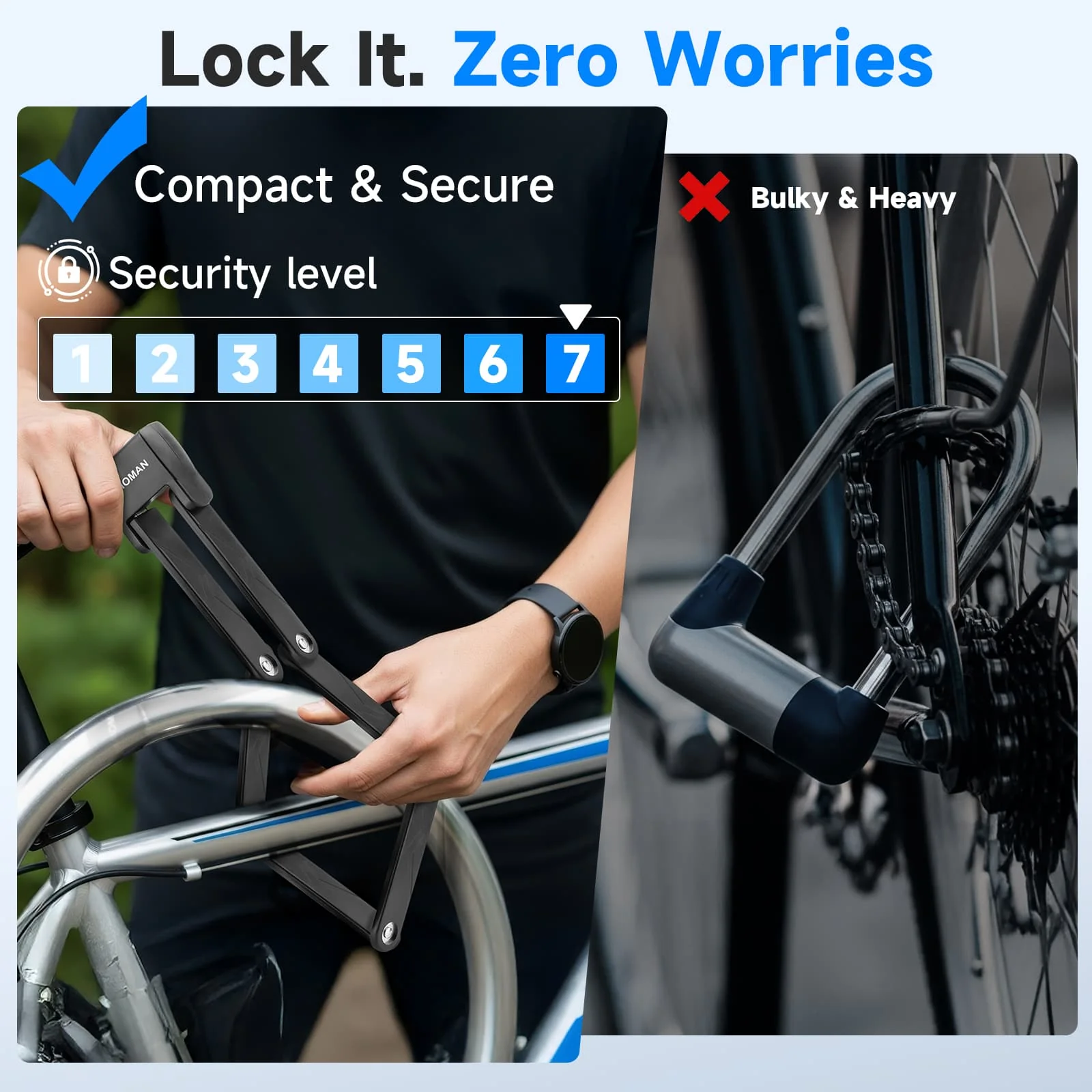 Moman TLK Best Chain Lock for Motorcycle, Foldable, Anti-Theft, Hardened Steel for Bikes, Scooters, and More - Image 2