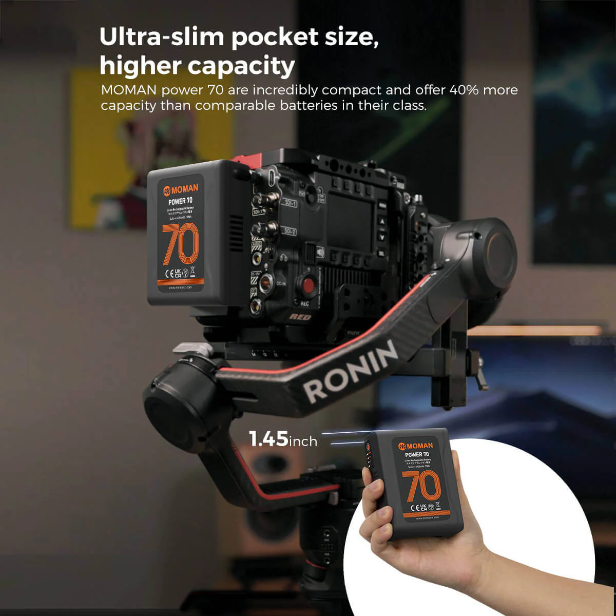 Moman Power 70 70Wh V Mount Battery with a D-Tap, USB-A, and USB-C Ports - Image 3