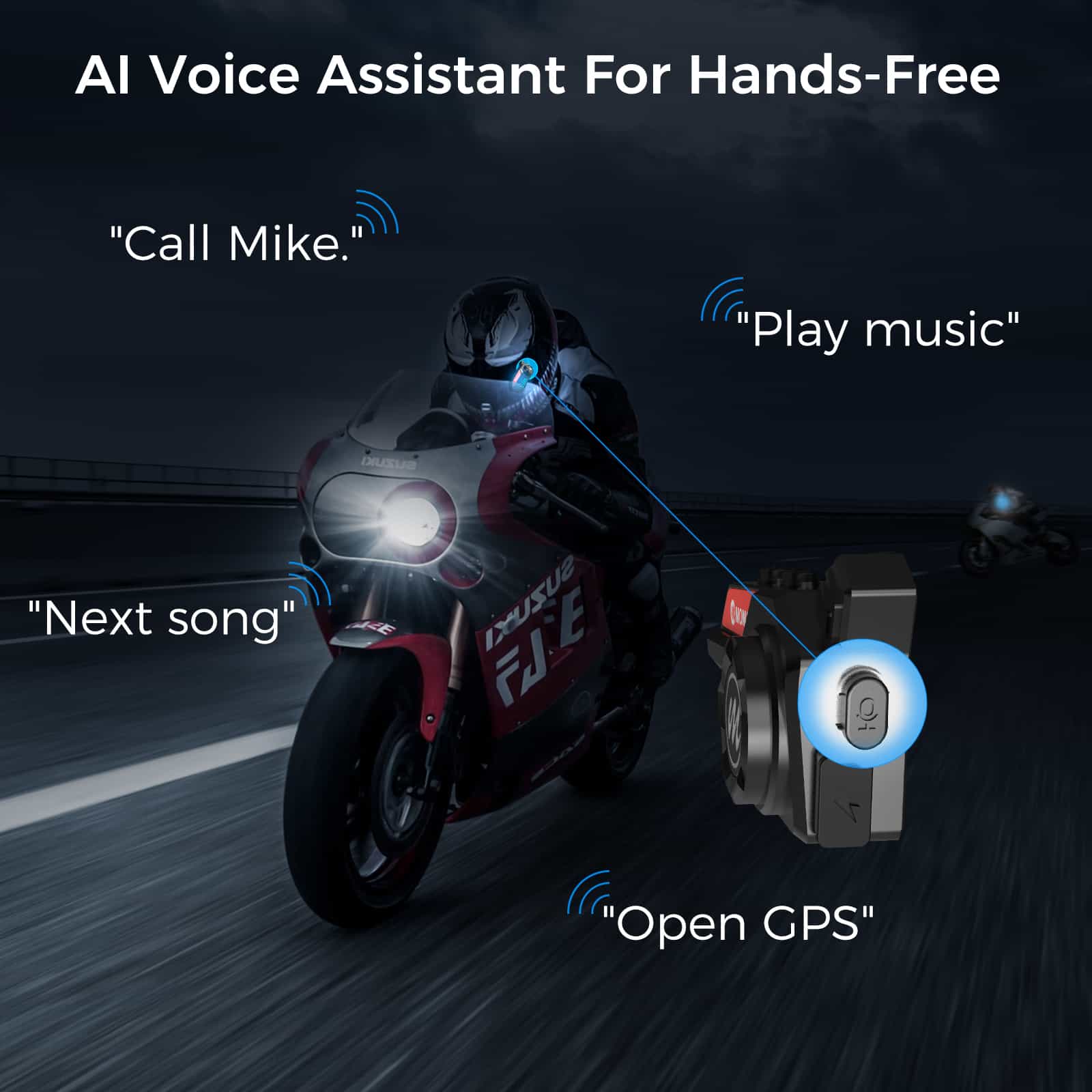 Moman H4S Bluetooth Headset for Dirt Bike Helmet with Headlight and RGB Lighting (Single Person Use) - Image 5