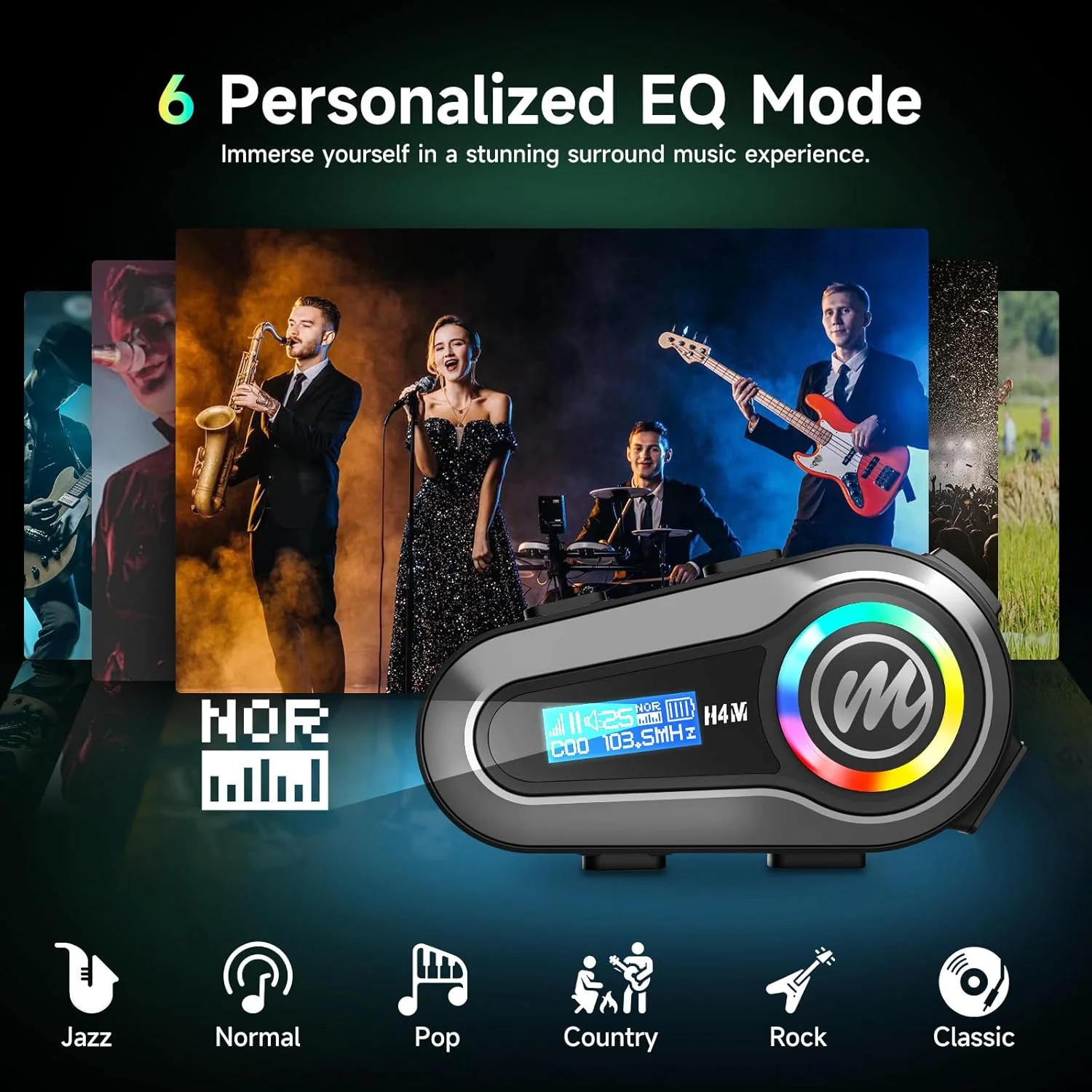 Moman H4M Wireless Helmet Headset, Bluetooth Headset with Display & 6 EQ Sound Modes For Motorcycle Riding (Single Person Use) - Image 3