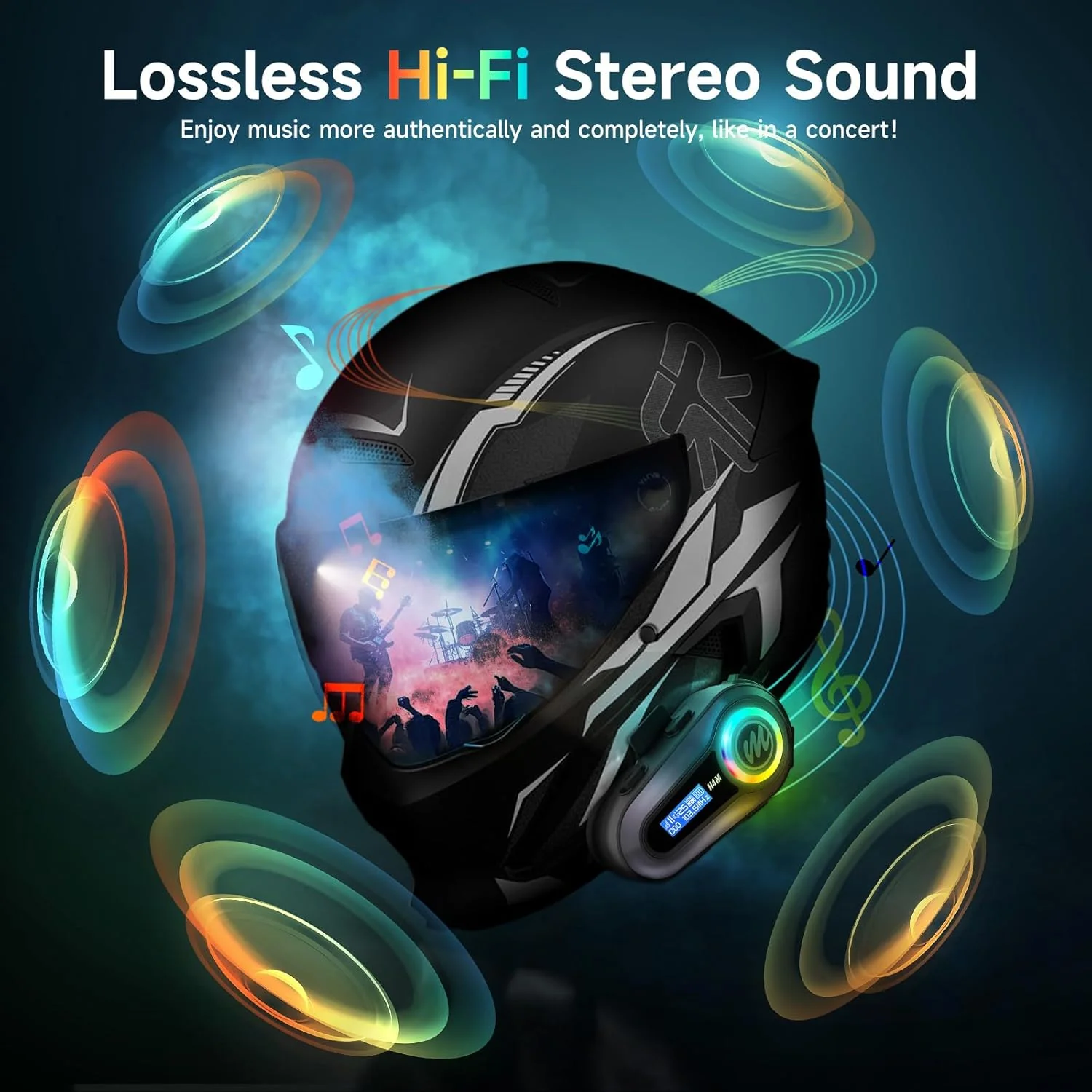 Moman H4M Wireless Helmet Headset, Bluetooth Headset with Display & 6 EQ Sound Modes For Motorcycle Riding (Single Person Use) - Image 4
