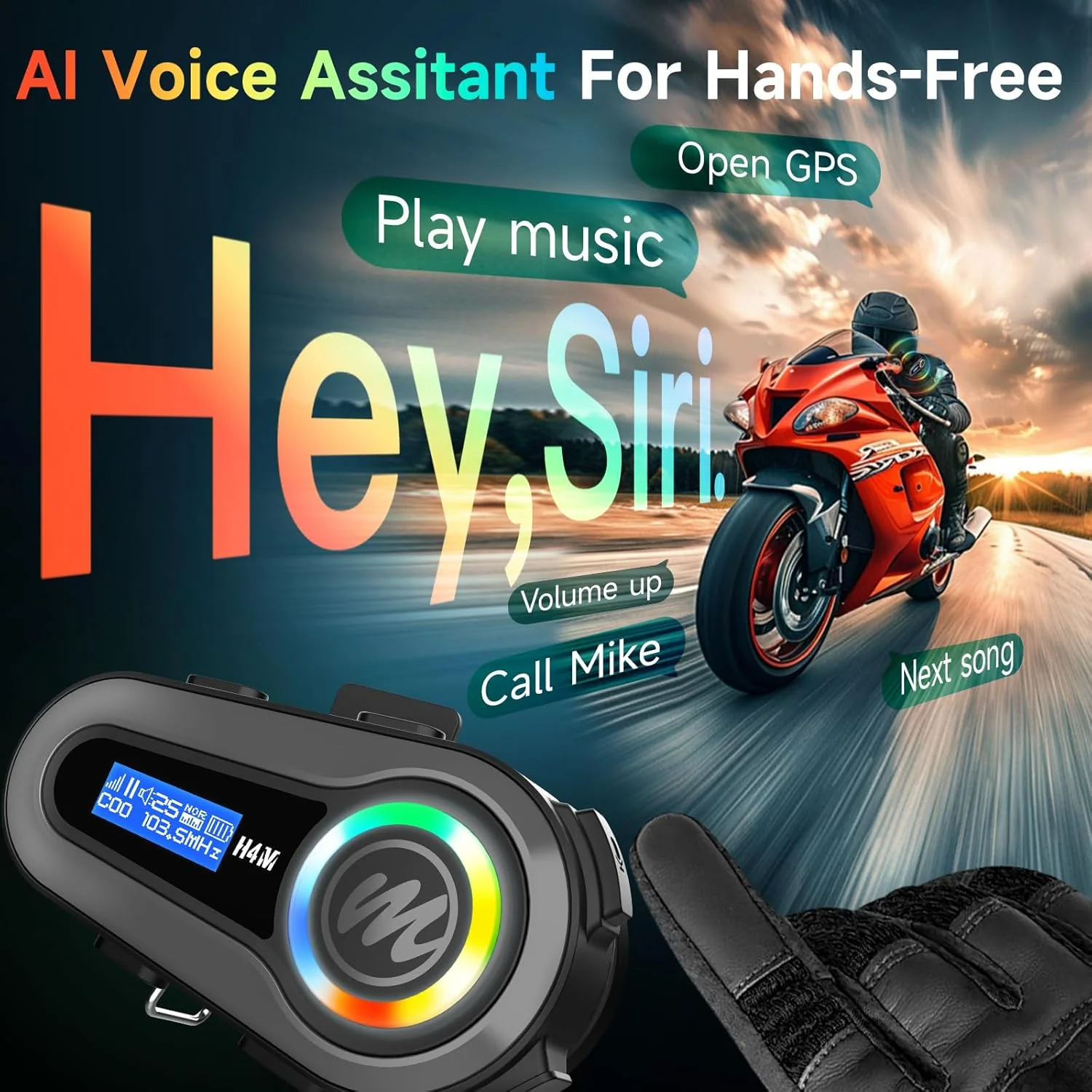 Moman H4M Wireless Helmet Headset, Bluetooth Headset with Display & 6 EQ Sound Modes For Motorcycle Riding (Single Person Use) - Image 6