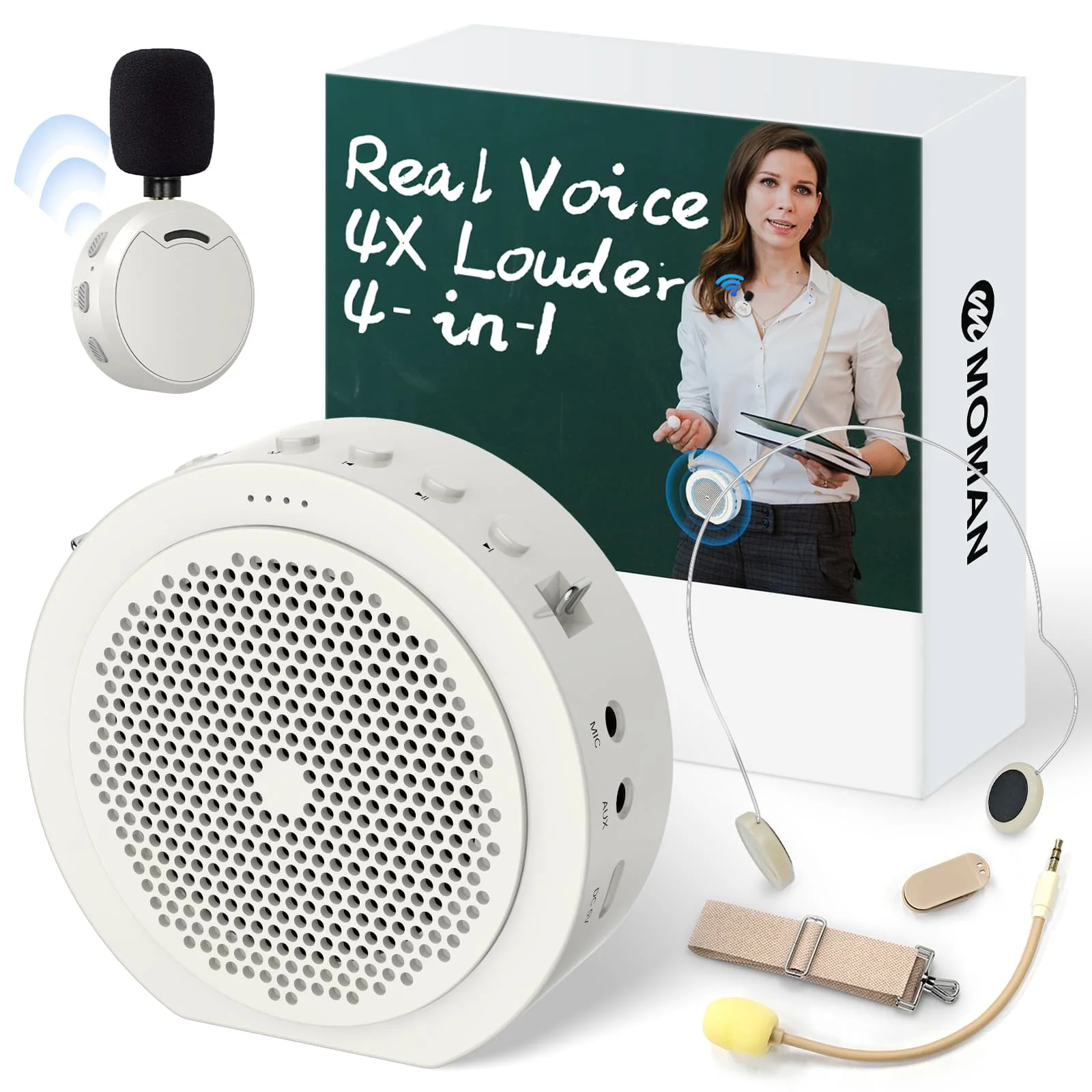 Moman A6 Max Bluetooth Voice Amplifier with Wireless Microphone, 164ft Range, Magnetic Mic Charging Dock, Available in Pink and White - Image 10