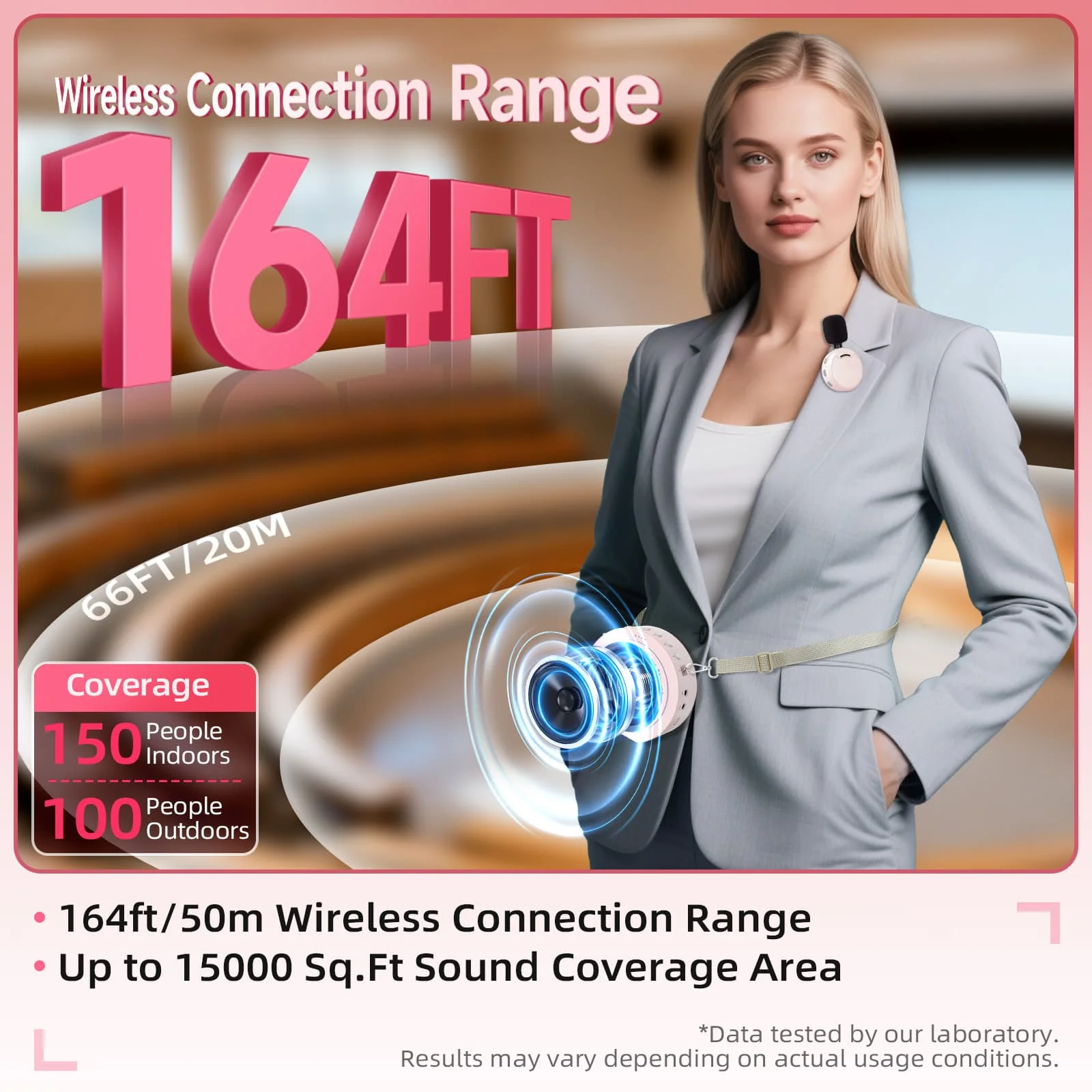 Moman A6 Max Bluetooth Voice Amplifier with Wireless Microphone, 164ft Range, Magnetic Mic Charging Dock, Available in Pink and White - Image 4