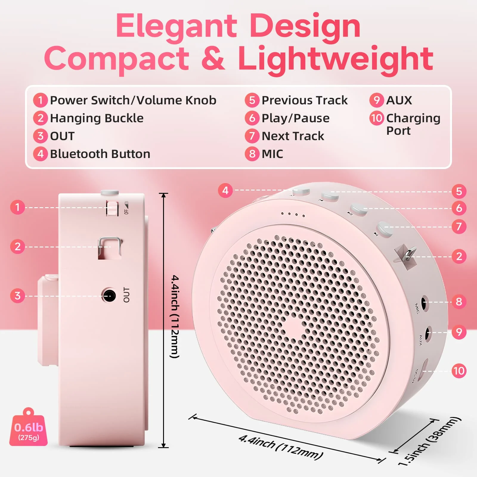 Moman A6 Max Bluetooth Voice Amplifier with Wireless Microphone, 164ft Range, Magnetic Mic Charging Dock, Available in Pink and White - Image 9