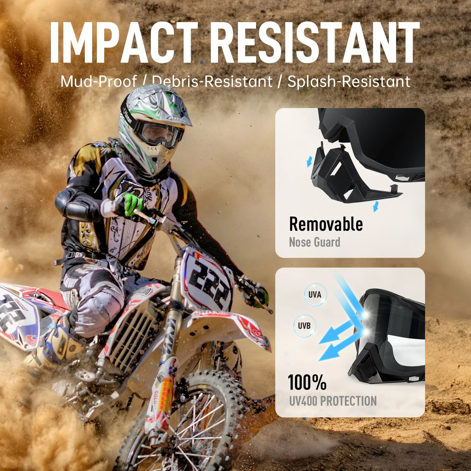 Moman AOG Goggles for Motorcycle Helmets with Removable Nose Guard, Bendable TPU Frame, UV400 Protection, Transparent & Grey Lenses Available - Image 7