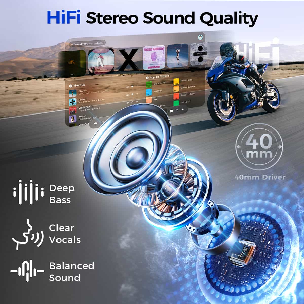 Moman RS-C Headset for Motorcycle Riders, 40mm HiFi Speakers, Dual Mic Options for Various Helmet Types, Glove-Friendly Control Buttons - Image 3