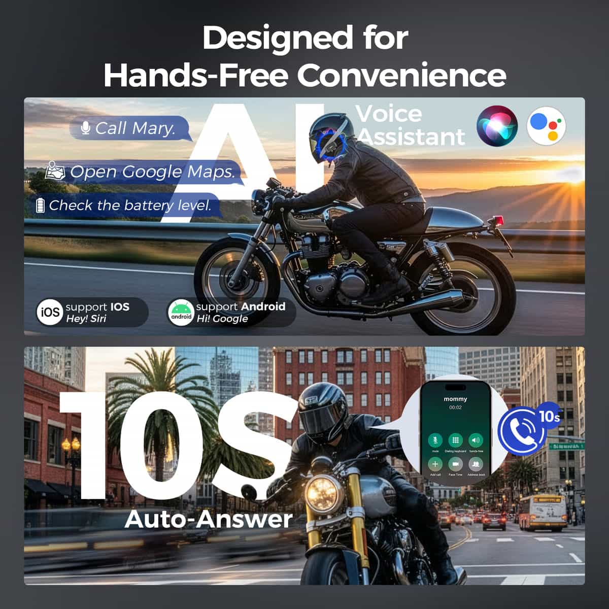 Moman RS-C Headset for Motorcycle Riders, 40mm HiFi Speakers, Dual Mic Options for Various Helmet Types, Glove-Friendly Control Buttons - Image 6