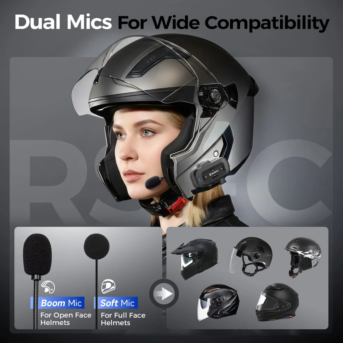 Moman RS-C Headset for Motorcycle Riders, 40mm HiFi Speakers, Dual Mic Options for Various Helmet Types, Glove-Friendly Control Buttons - Image 8