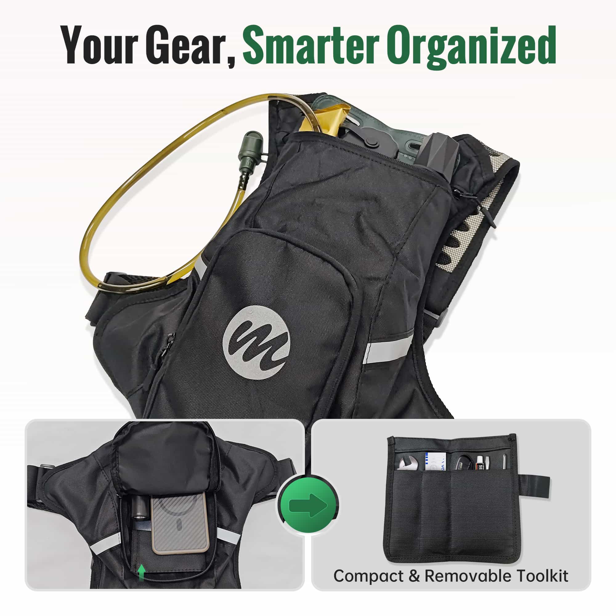 Moman Motorcycle Backpack with Water Bladder, 2L BPA-free bladder, with Removable Tool Pouch, Adjustable Strap, and Reflective Safety Design - Image 3