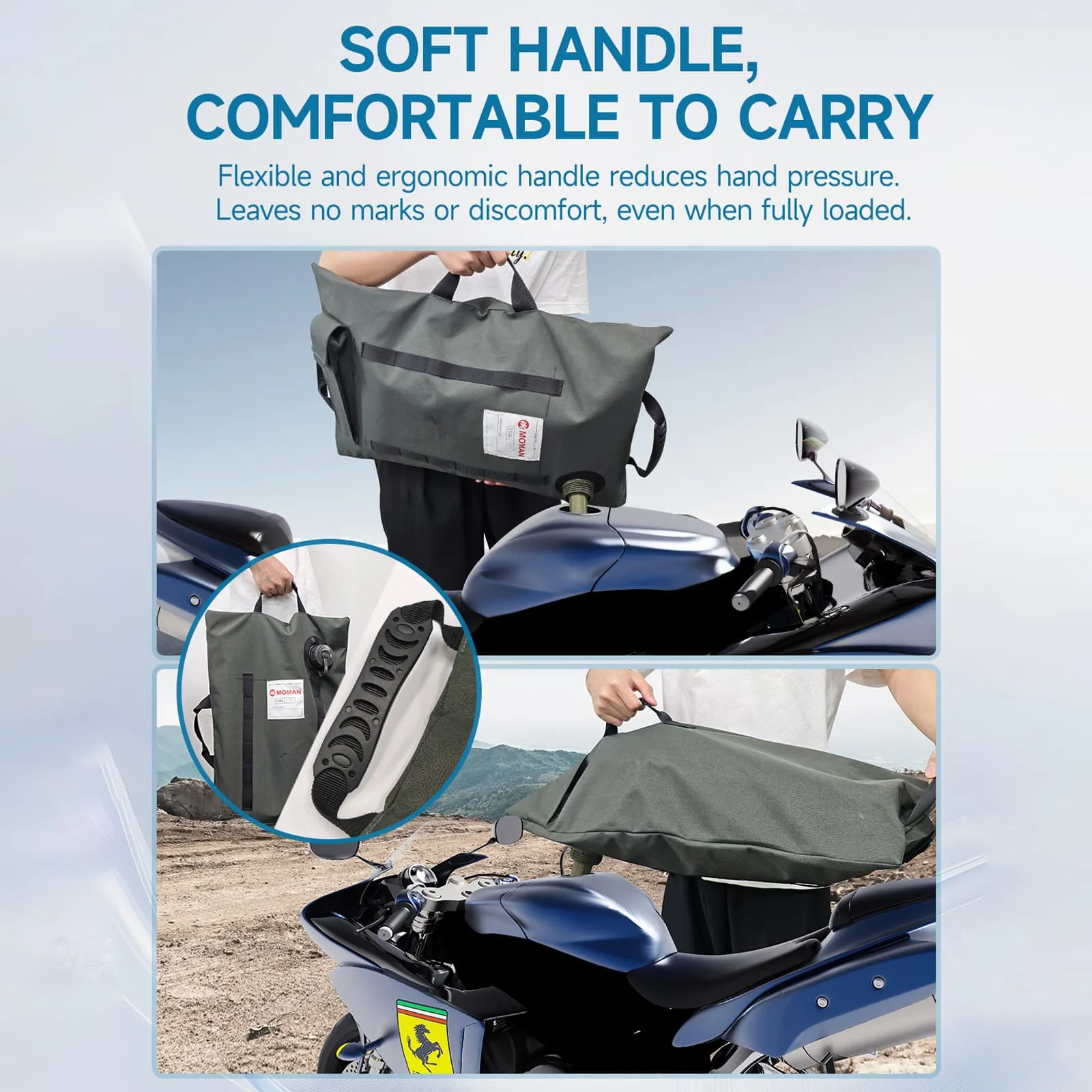 Moman Motorcycle Fuel Bag, 2-Gallon Foldable Utility Bladder, Leakproof Double-Layer Design for Safe Fuel & Fluid Storage and Transport - Image 3