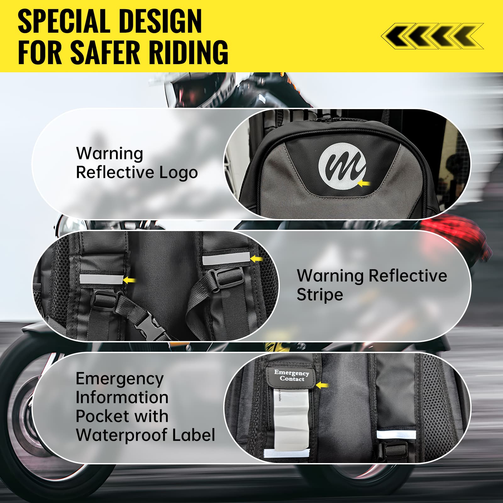 Moman BM1 Motorcycle Backpack with Helmet Holder, 40L Capacity, Multiple Pockets, Waterproof, USB Charging Port Featured - Image 6