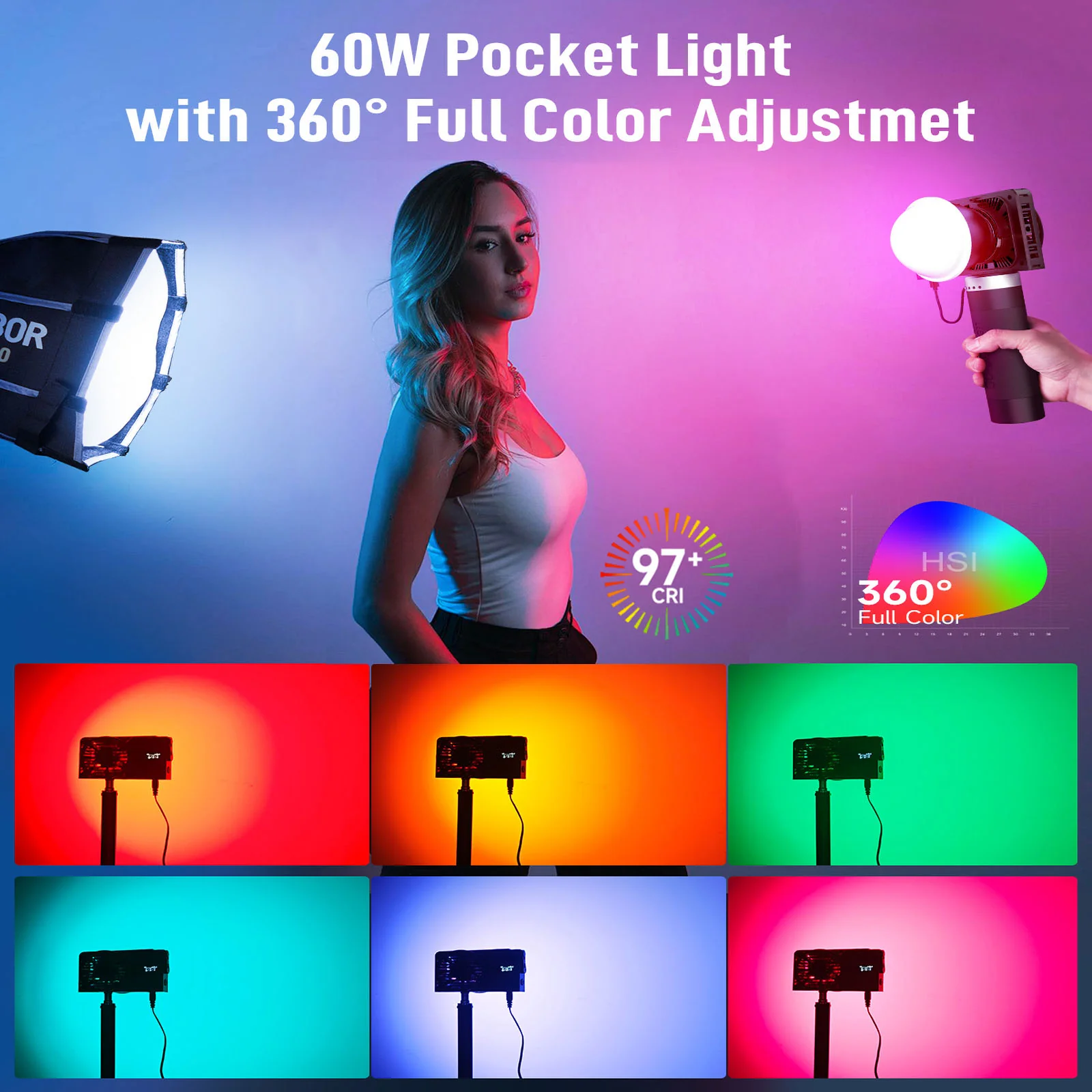 COLBOR W60/W60R Portable LED Video Light with 60W COB Output, CRI 97+, Mount-attached Design - Image 11