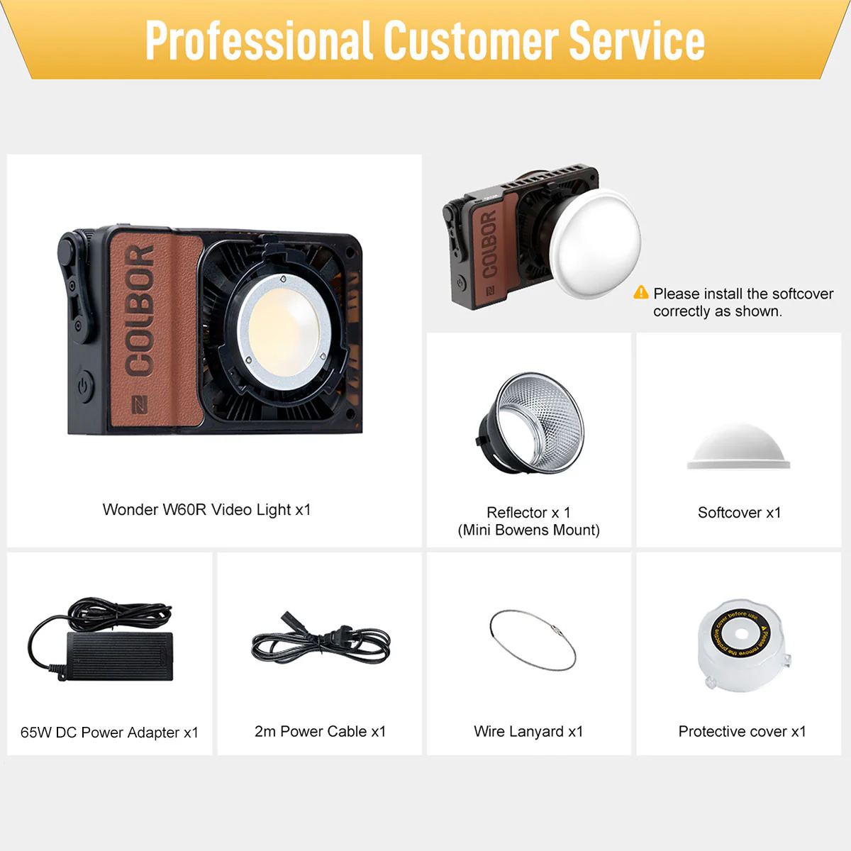 COLBOR W60/W60R Portable LED Video Light with 60W COB Output, CRI 97+, Mount-attached Design - Image 14