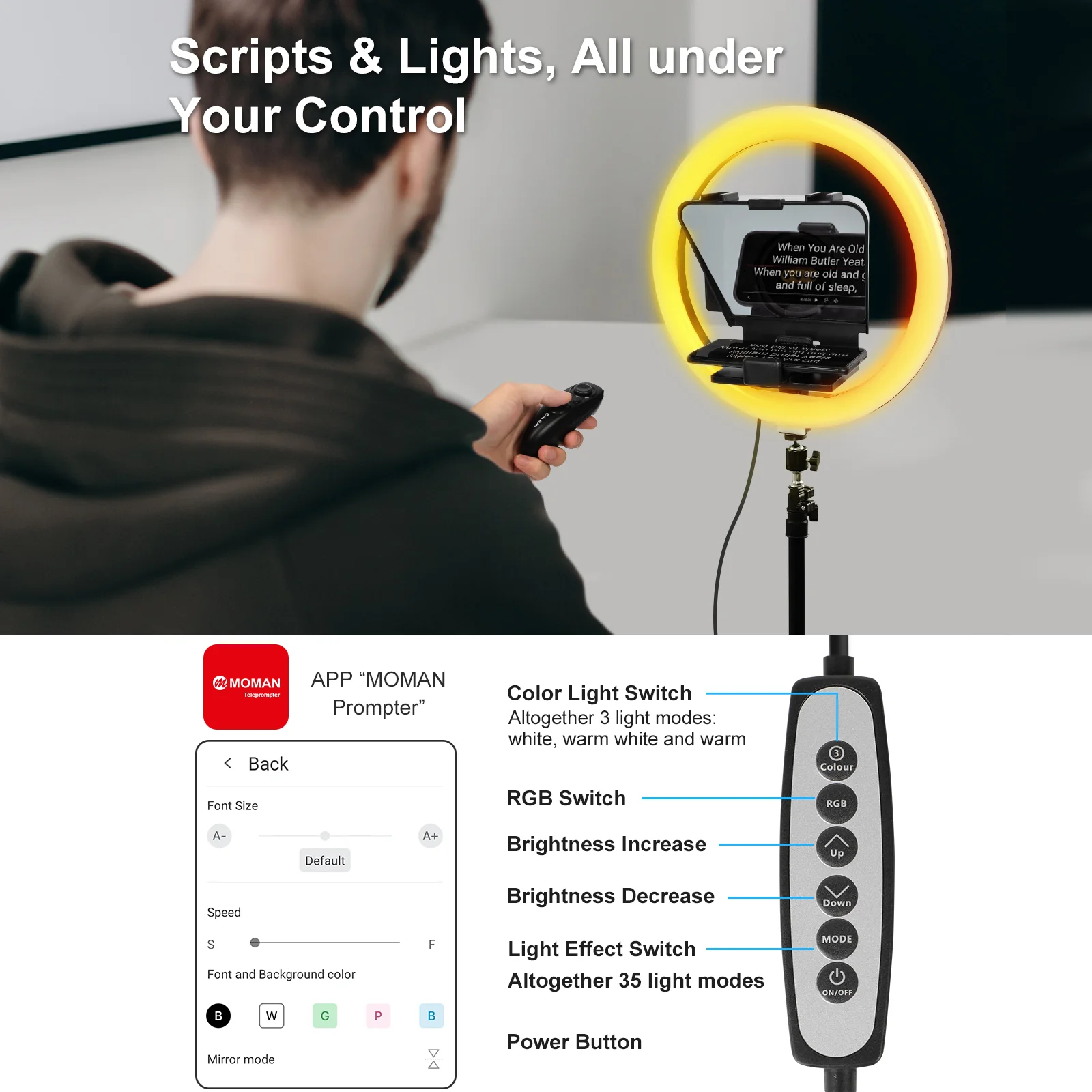 Moman MTRX Teleprompter Rig, RGB Ringlight Included (Ringo Series) - Image 6
