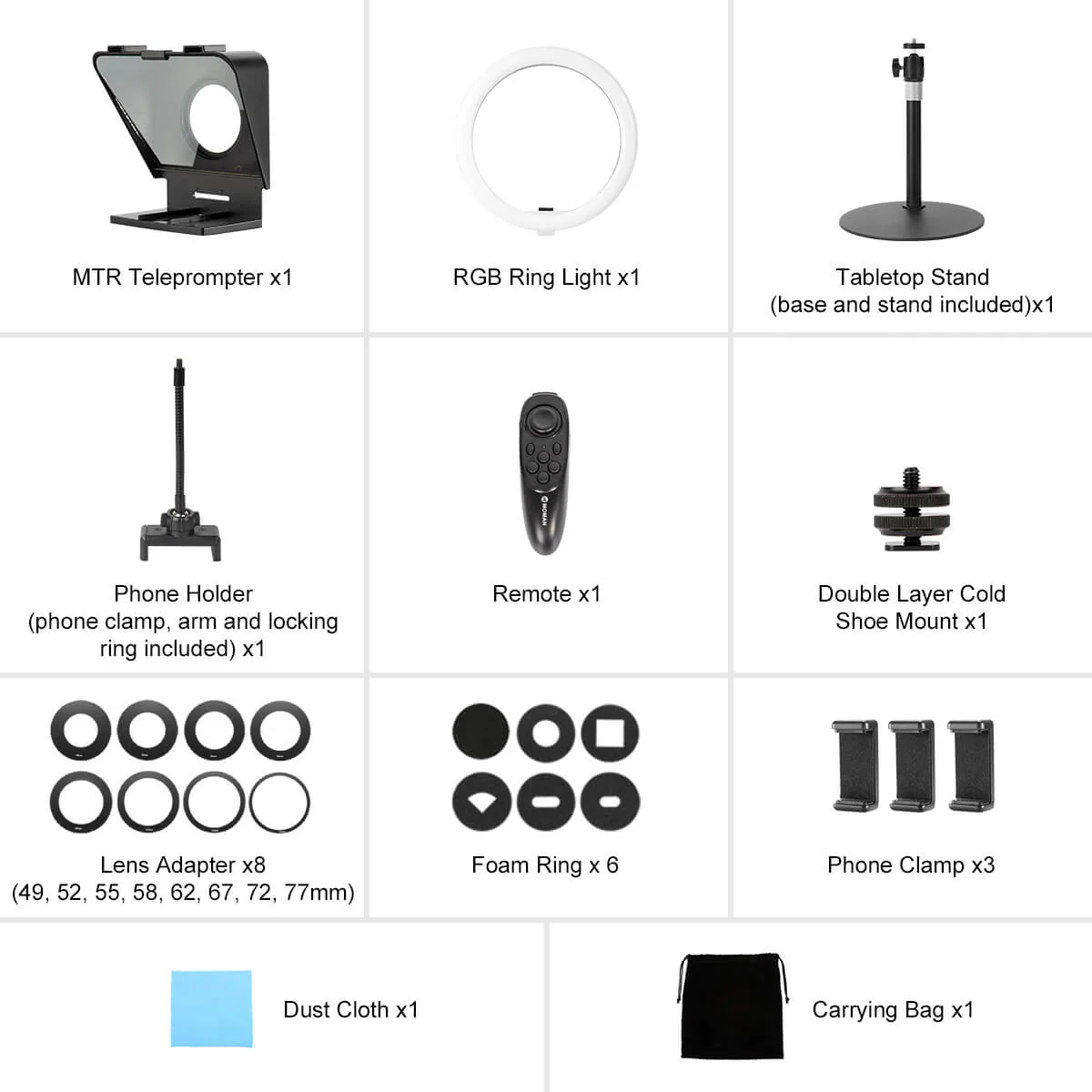 Moman MTRX Teleprompter Rig, RGB Ringlight Included (Ringo Series) - Image 7