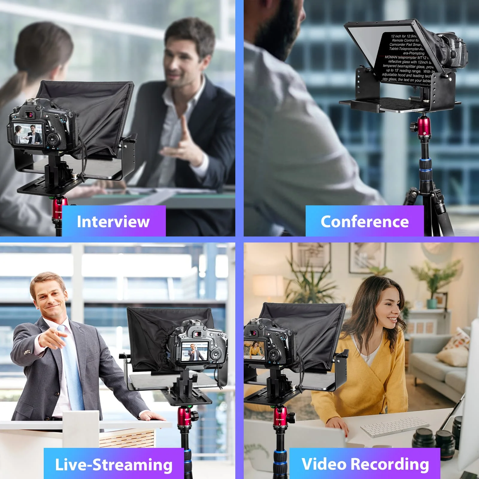 Moman MT12 Professional Teleprompter for Video, 12-inch HD Display, Metal One-piece Construction - Image 5