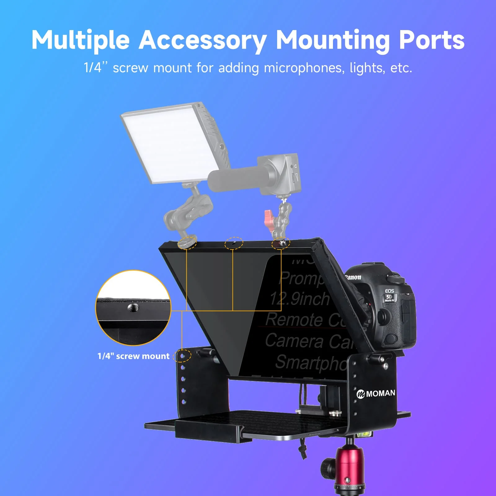 Moman MT12 Professional Teleprompter for Video, 12-inch HD Display, Metal One-piece Construction - Image 7