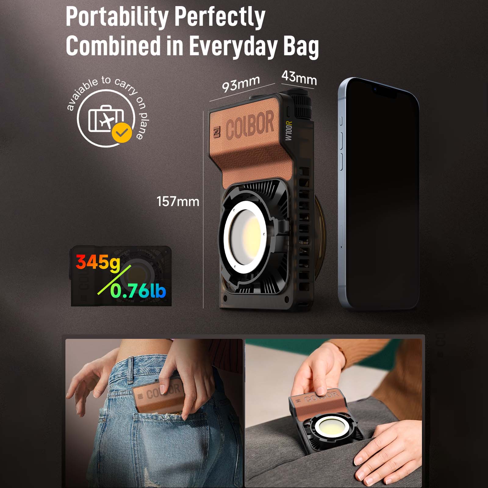 COLBOR W100R RGB Photography Light, 100W Power, 2700-6500K Full Color CRI97+ TLCI98+, with APP Control - Image 2