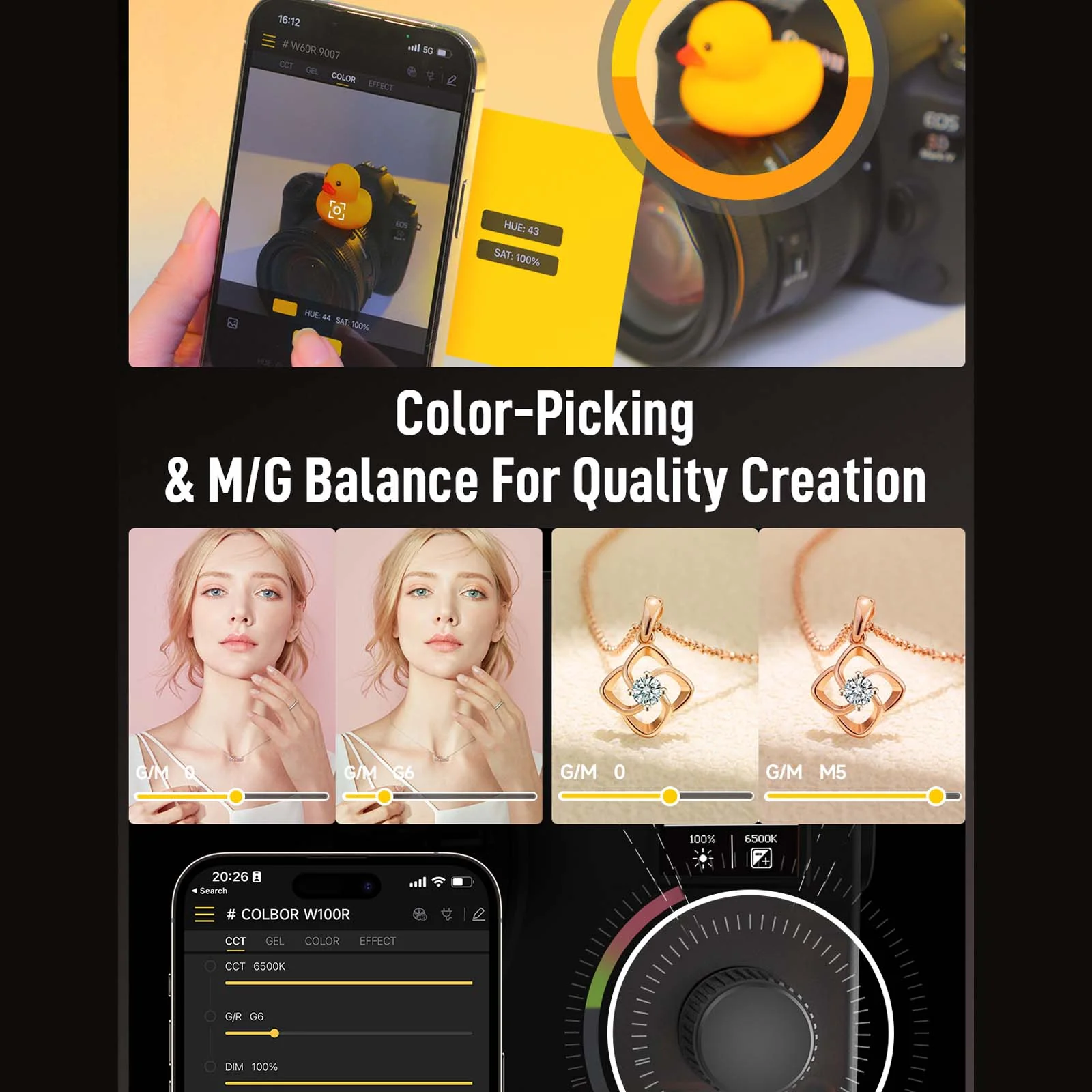 COLBOR W100R RGB Photography Light, 100W Power, 2700-6500K Full Color CRI97+ TLCI98+, with APP Control - Image 4