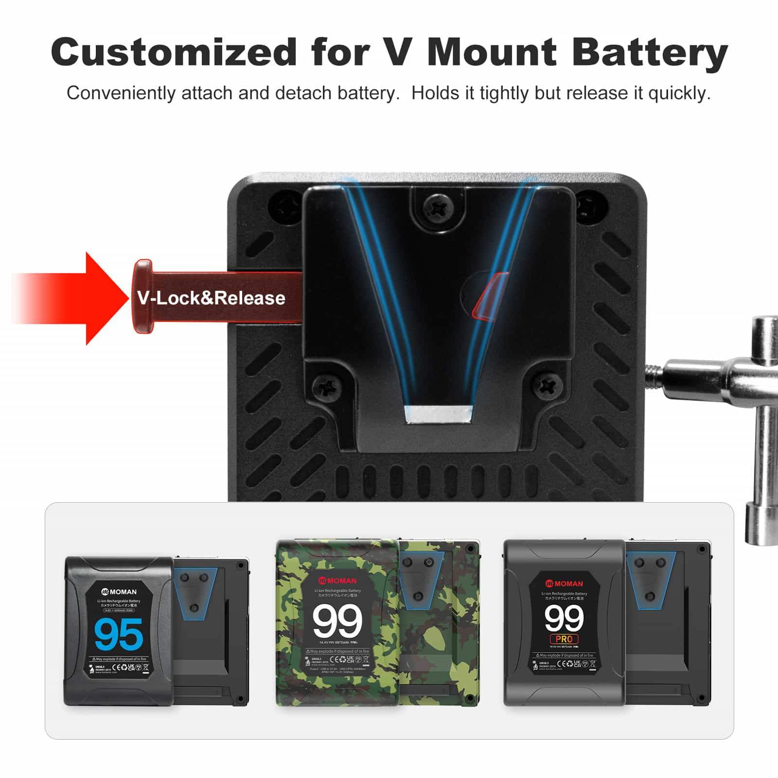 Moman MVBP V Mount Battery Plate for BMPCC 4K, Compatible with Light Stands, Tripods or Rods - Image 3