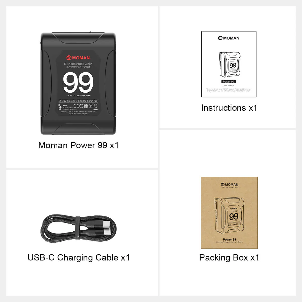 Moman Power 99 99Wh V-Mount Battery with Dual D-Tap, USB-A, and USB-C Ports - Image 9