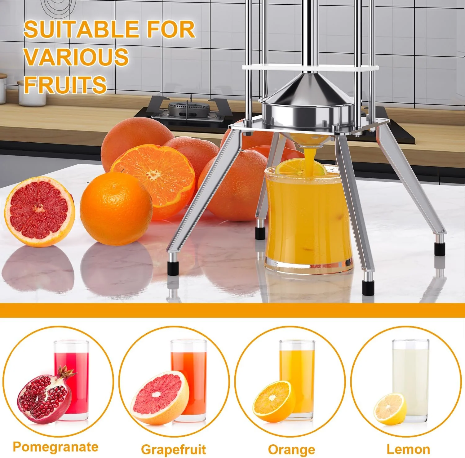 VANiGO Electric Citrus Juicer, Electric Orange Juicer, Commercial fruit juicer, Orange Juice Squeezer, stainless steel Orange Squeezer and Grapefruit Juicer, Citrus squeezer,Hand Press juice upgrade - Image 3