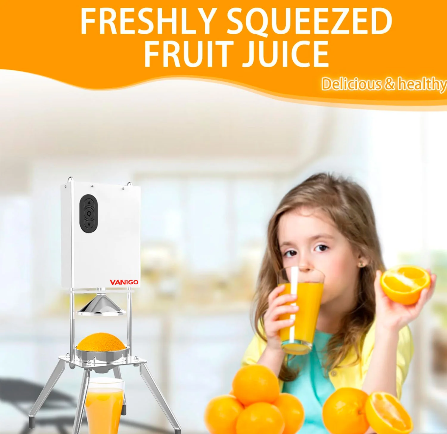 VANiGO Electric Citrus Juicer, Electric Orange Juicer, Commercial fruit juicer, Orange Juice Squeezer, stainless steel Orange Squeezer and Grapefruit Juicer, Citrus squeezer,Hand Press juice upgrade - Image 4