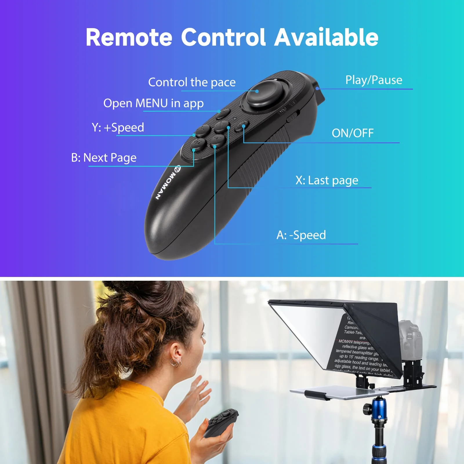 Moman MT16 Video Camera Teleprompter, 16-inch HD Display with APP & Remote Control - Image 7
