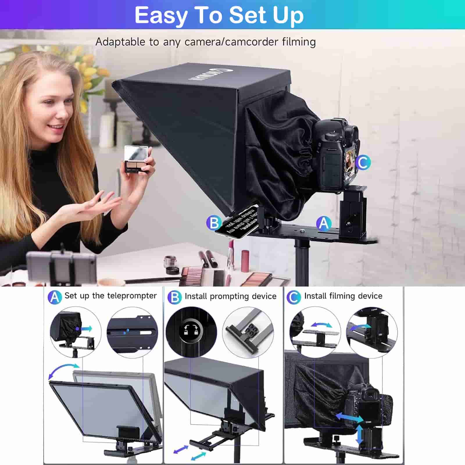 Moman MT16 Video Camera Teleprompter, 16-inch HD Display with APP & Remote Control - Image 8