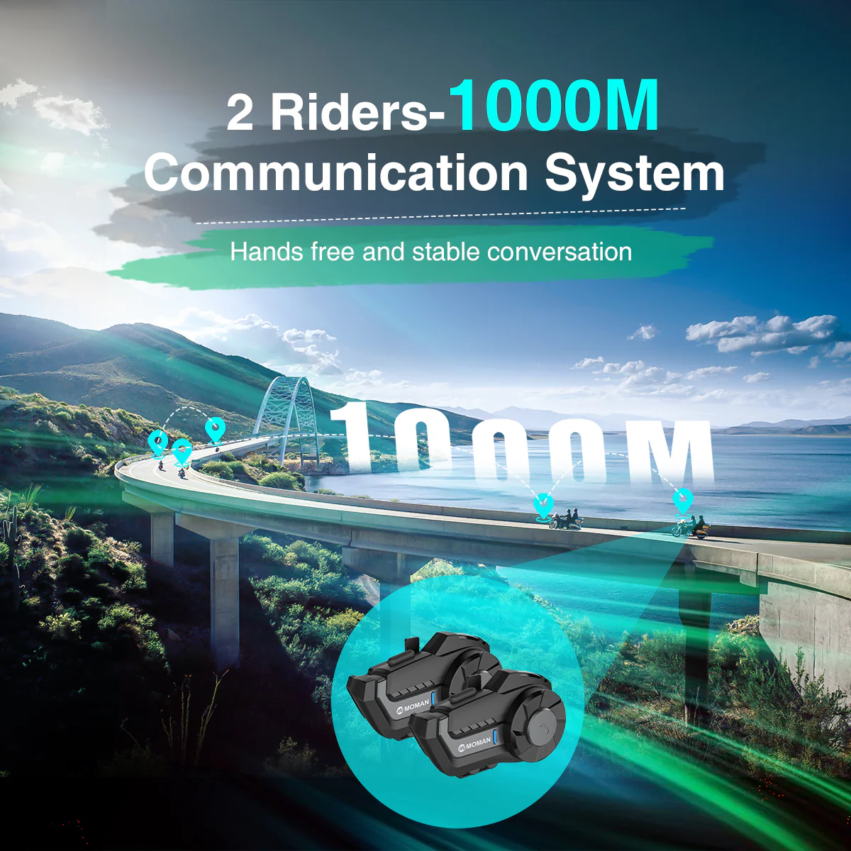 Moman H2 Pro Voice Activated Intercom for Two Motorcycle Riders, Wireless Communication, Music Share, FM Radio Featured (Single or Two Packs) - Image 4