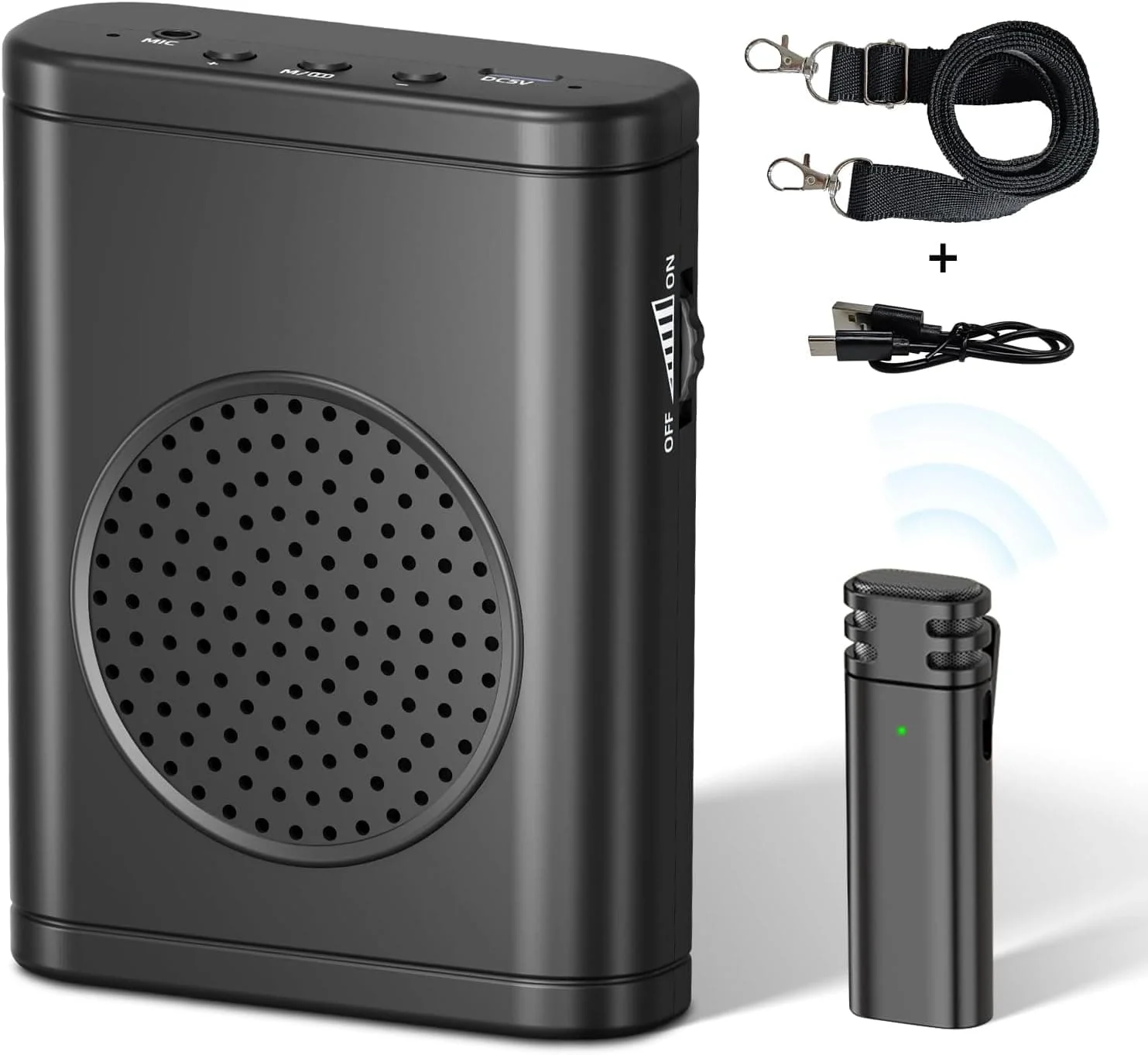 Moman S57 Voice Amplifier Wireless Microphone, No Whistling, Convenient Wear, One-knob Power on and Volume Control, USB and TF/SD Card Inputs Supported